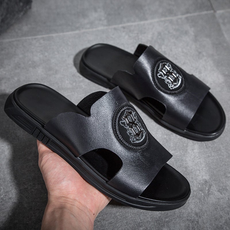 Plain Style Dynamic Flip-Flops For Men, Summer Thong Sandals, Men'S Leather Sandals, Men'S Toe-Layer Beach Shoes, Comfortable - Image 1