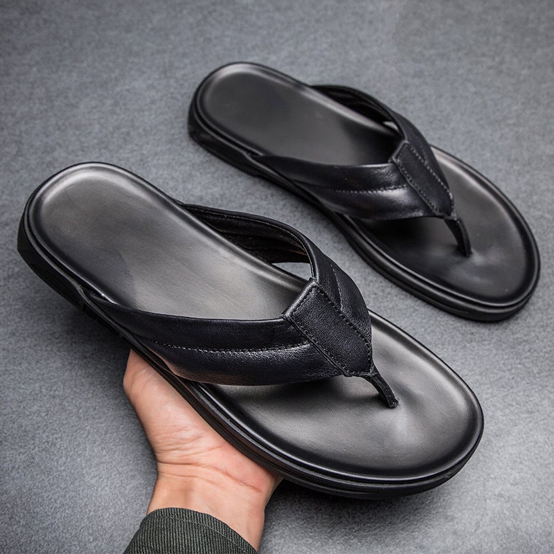 Plain Style Dynamic Flip-Flops For Men, Summer Thong Sandals, Men'S Leather Sandals, Men'S Toe-Layer Beach Shoes, Comfortable - Image 2