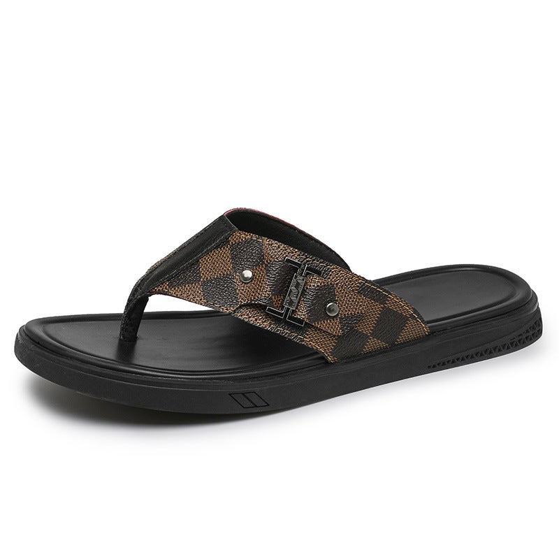 Plain Style Dynamic Flip-Flops For Men, Summer Thong Sandals, Men'S Leather Sandals, Men'S Toe-Layer Beach Shoes, Comfortable - Image 4