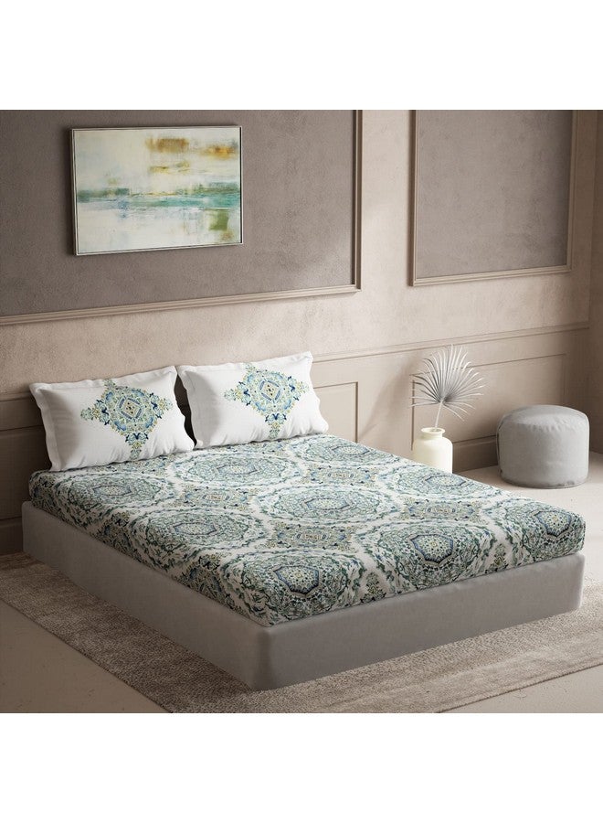 DDECOR Live beautiful Ddecor - Pack of 1 Superia Ethnic 100% Cotton Double Bedsheet with 2 Pillow Covers - Green  - Image 1
