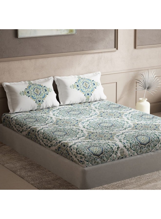 DDECOR Live beautiful Ddecor - Pack of 1 Superia Ethnic 100% Cotton Double Bedsheet with 2 Pillow Covers - Green  - Image 2