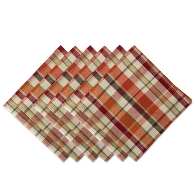 THANKSGIVING FALL TABLE DECORATION AUTUMN FARMHOUSE PLAID NAPKIN SET 20X20 PUMPKIN SPICE PLAID 6 COUNT