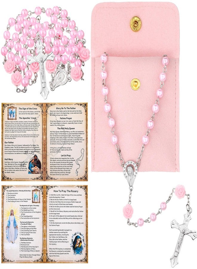 Quelay Rosary for Women Catholic Gifts Our Lady of Rosary Beads Pray Card Necklace Confirmation Gifts, alloy, imitation pearl, No Gemstone - Image 1