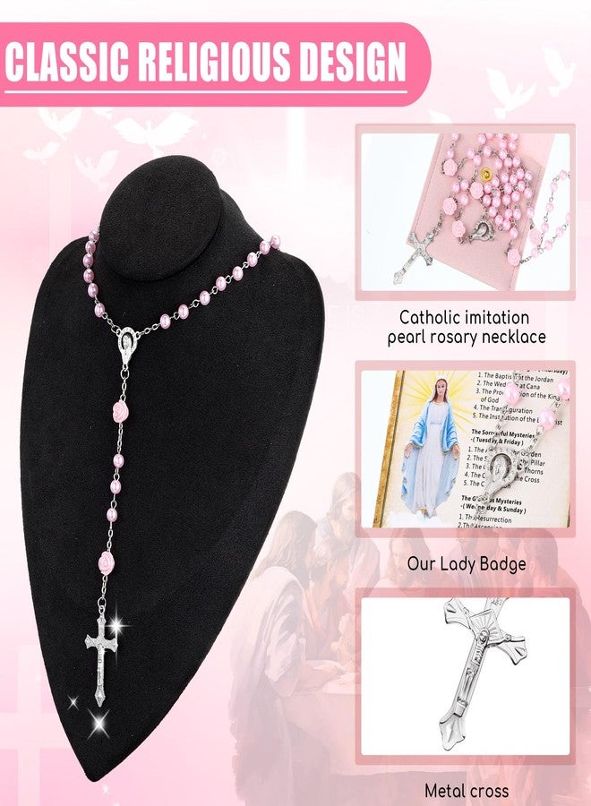 Quelay Rosary for Women Catholic Gifts Our Lady of Rosary Beads Pray Card Necklace Confirmation Gifts, alloy, imitation pearl, No Gemstone - Image 4