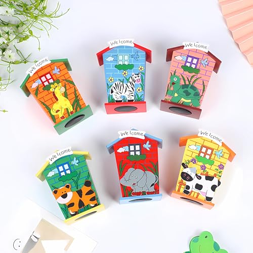 Sillyme 12pc Wooden Piggy Banks - Return Gifts Birthday Party for Kids, Colourful Animal Hut Shaped Coin Banks - Return Gift for Kids Birthday Age 6-10 6-12 - Image 5