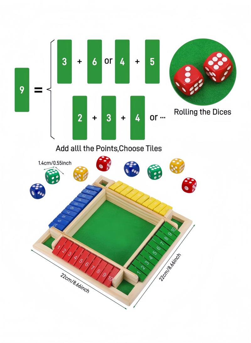 GGEROU Shut The Box Dice Game 2-4 Players 8 Dice Classic Table Games Family Wooden Board Maths Games for Classroom Home Party or Pub - Image 2