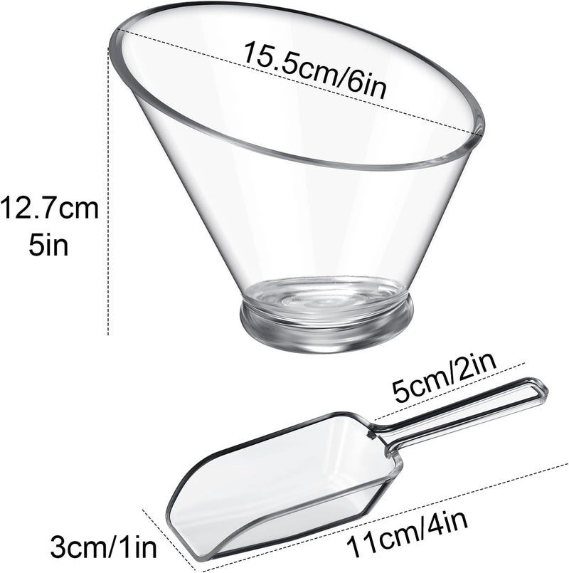 Sawysine 12 Pcs Acrylic Clear Serving Bowls with Plastic Kitchen Scoops Salad Serving Bowls Popcorn Scoops Angled Candy Bowl for Salad Cooking Parties19 oz - Image 2