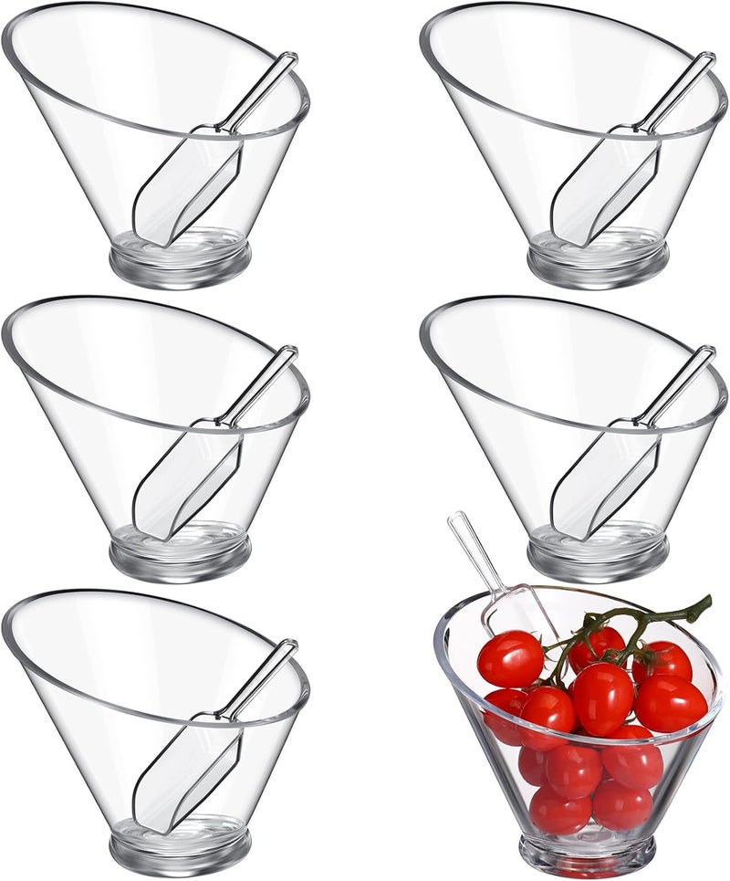 Sawysine 12 Pcs Acrylic Clear Serving Bowls with Plastic Kitchen Scoops Salad Serving Bowls Popcorn Scoops Angled Candy Bowl for Salad Cooking Parties19 oz - Image 1