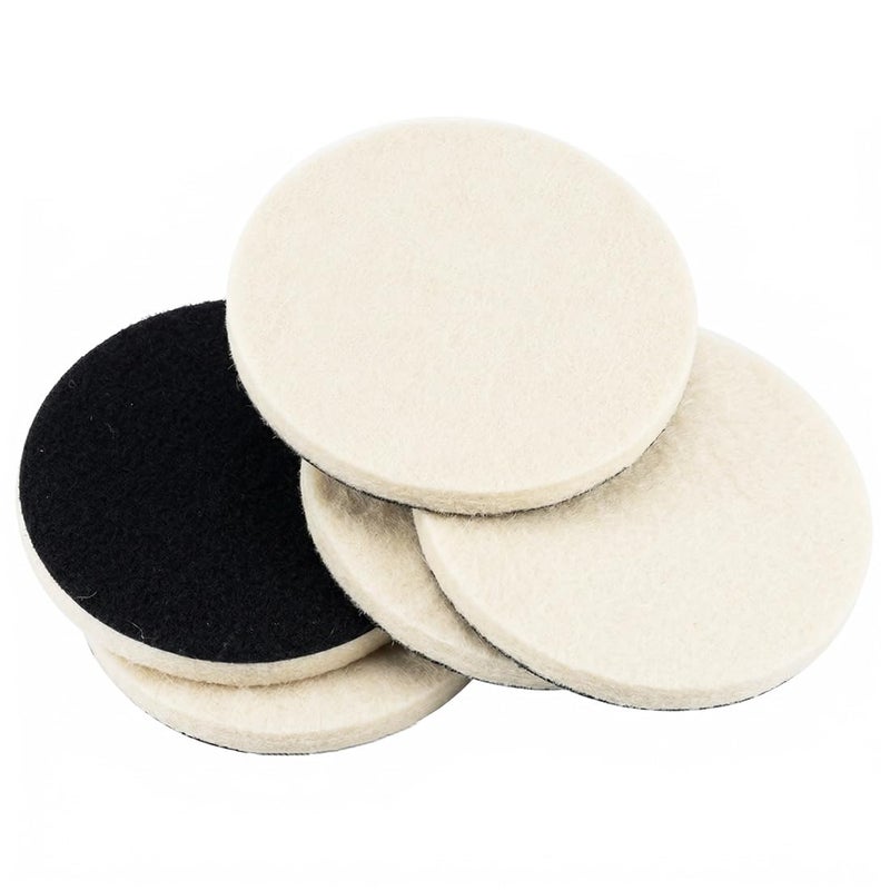 JUNLIXN 6" Wool Flet Polishing Pads, 5pcs Wool Felt Buffing Polishing Pads Flocking Hook & Loop Back for Random Orbital Sander Shock rubber edge - Image 1