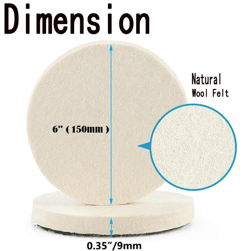 JUNLIXN 6" Wool Flet Polishing Pads, 5pcs Wool Felt Buffing Polishing Pads Flocking Hook & Loop Back for Random Orbital Sander Shock rubber edge - Image 2