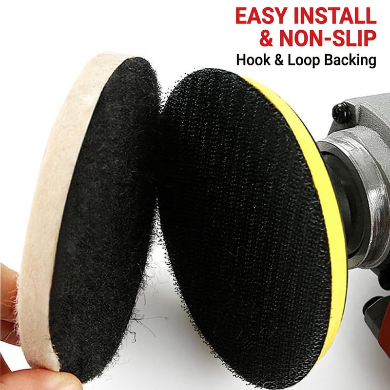 JUNLIXN 6" Wool Flet Polishing Pads, 5pcs Wool Felt Buffing Polishing Pads Flocking Hook & Loop Back for Random Orbital Sander Shock rubber edge - Image 4