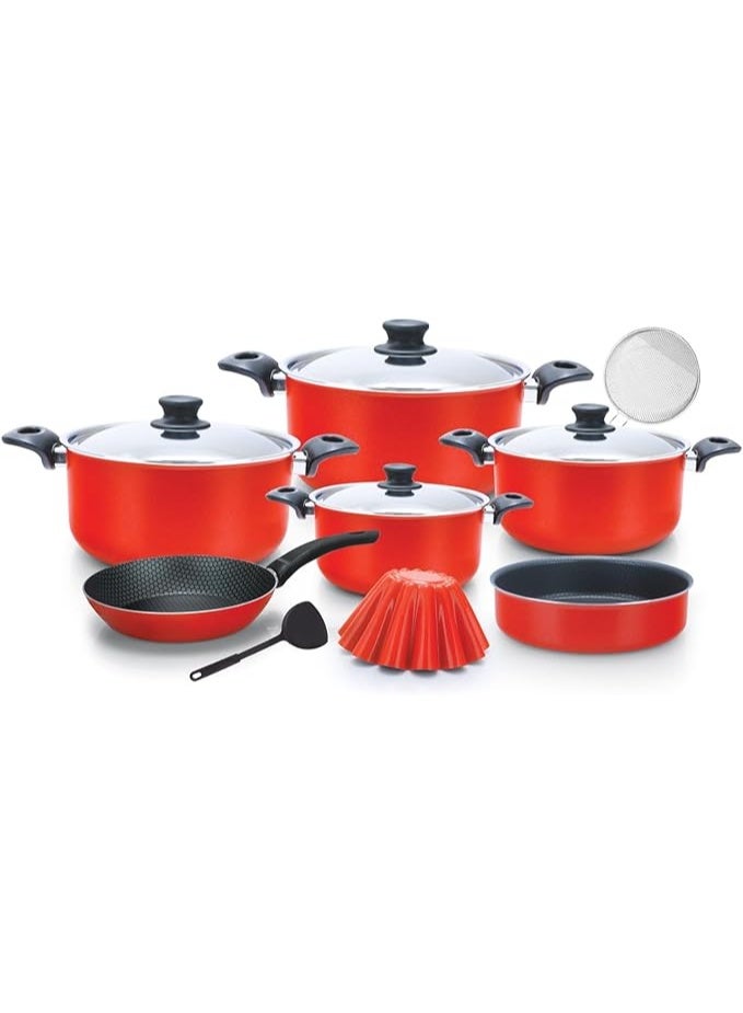 تروفال طقم اواني طهي مكون من 13 قطعة، لون احمر، ألومنيوم، غير لاصق - Image 1