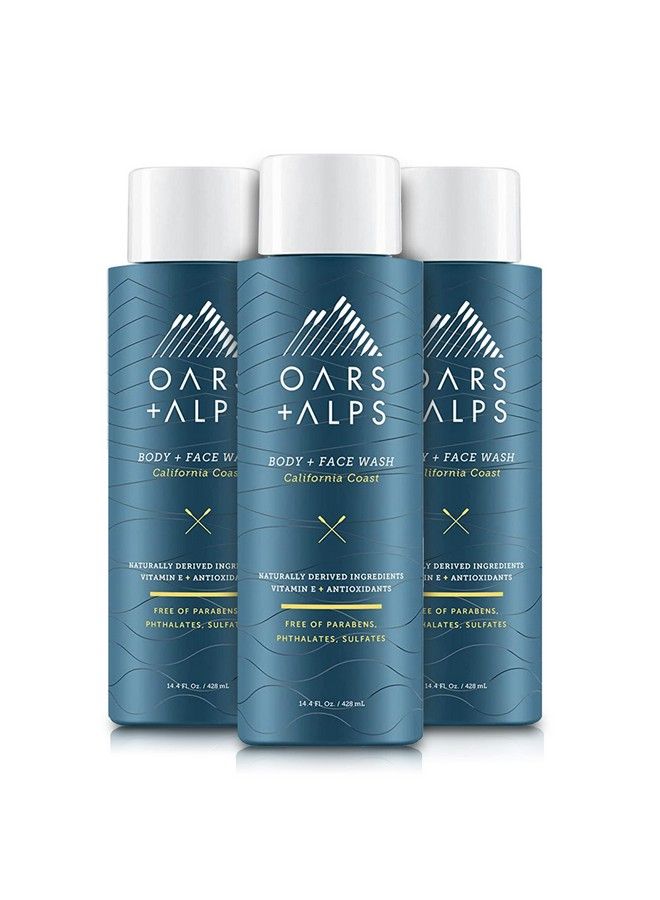 Oars + Alps Mens Moisturizing Body And Face Wash Skin Care Infused With Vitamin E And Antioxidants Sulfate Free California Coast 3 Pack - Image 1