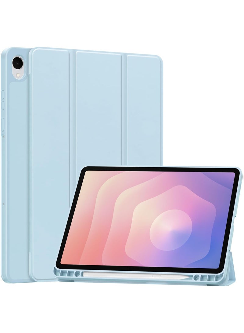 MIGOFAST Samsung Galaxy Tab S11 11-inch (2025) SM-X730/X736B Tablet Case with Auto Wake/Sleep, Tri-fold Leather Soft TPU Honeycomb Texture Back Cover with Pen Holder Blue - Image 1