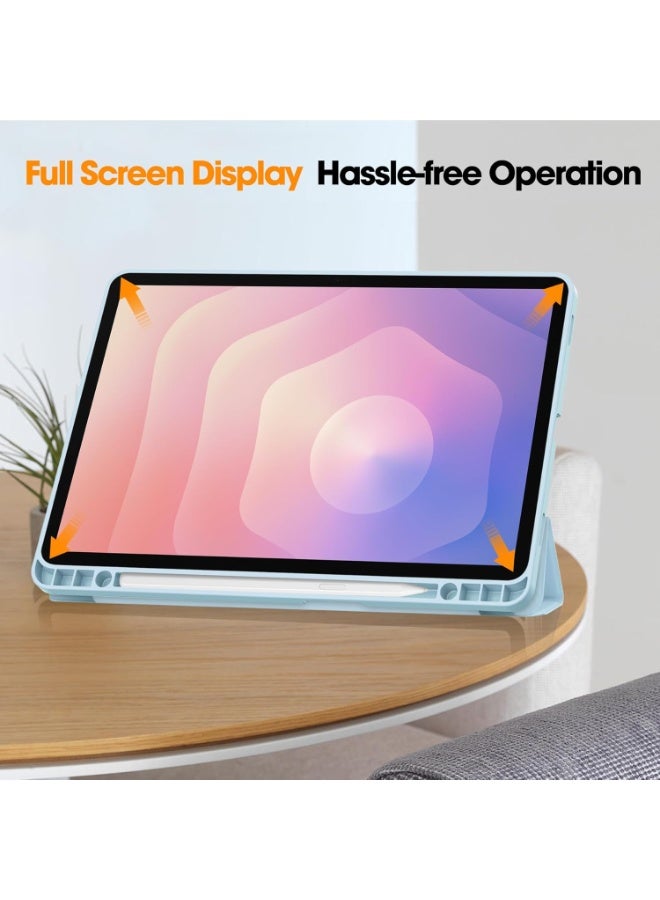 MIGOFAST Samsung Galaxy Tab S11 11-inch (2025) SM-X730/X736B Tablet Case with Auto Wake/Sleep, Tri-fold Leather Soft TPU Honeycomb Texture Back Cover with Pen Holder Blue - Image 4