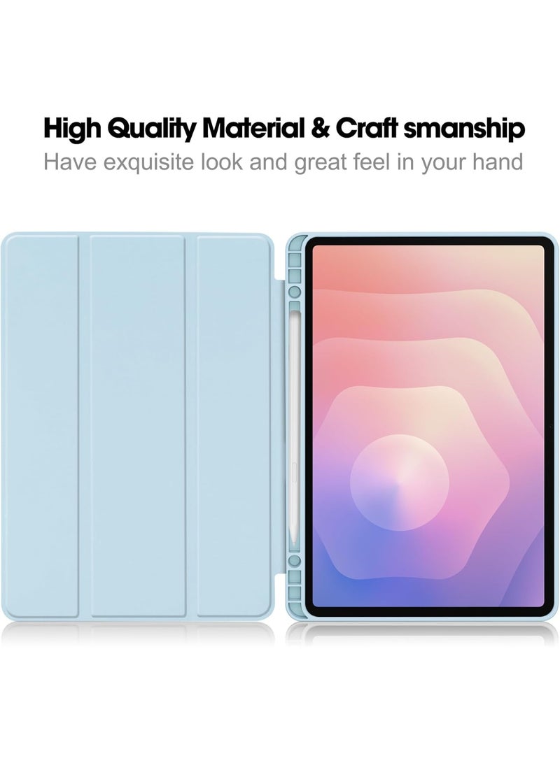 MIGOFAST Samsung Galaxy Tab S11 11-inch (2025) SM-X730/X736B Tablet Case with Auto Wake/Sleep, Tri-fold Leather Soft TPU Honeycomb Texture Back Cover with Pen Holder Blue - Image 3
