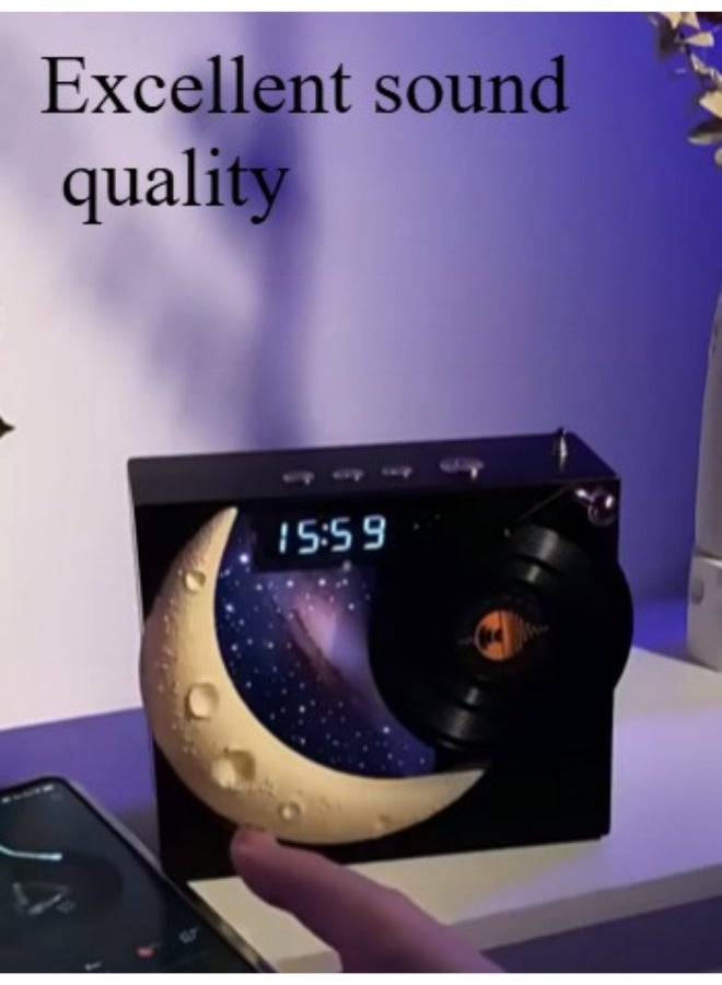 Portable Bluetooth speaker, retro starry sky Lanyue blue tooth speaker, vinyl record player, moon clock, with starry sky atmosphere light, FM radio, portable audio for family gatherings - Image 3