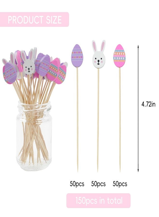 Jocomoni 150Pcs Easter Cocktail Picks, Easter Bunny Egg Bamboo Toothpicks Cocktail Sticks for Appetizers Fruit Food Drink Cake Easter Birthday Party Decoration, 4.7Inch - Image 4