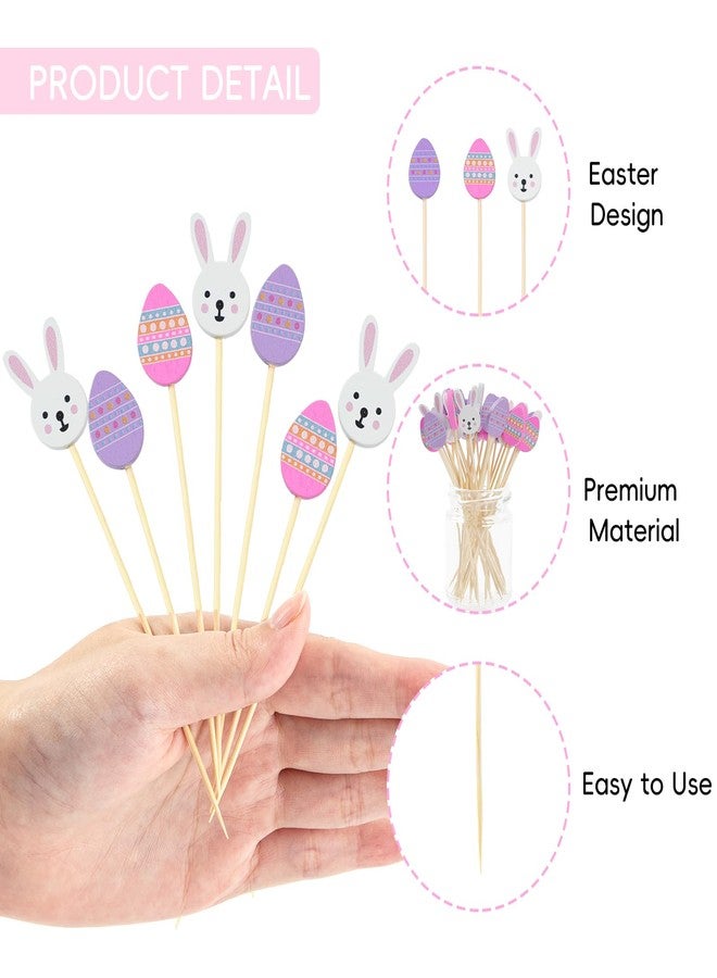 Jocomoni 150Pcs Easter Cocktail Picks, Easter Bunny Egg Bamboo Toothpicks Cocktail Sticks for Appetizers Fruit Food Drink Cake Easter Birthday Party Decoration, 4.7Inch - Image 3