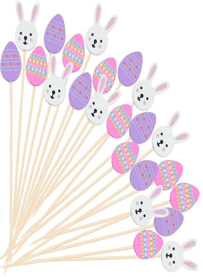 Jocomoni 150Pcs Easter Cocktail Picks, Easter Bunny Egg Bamboo Toothpicks Cocktail Sticks for Appetizers Fruit Food Drink Cake Easter Birthday Party Decoration, 4.7Inch - Image 1