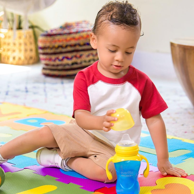 Evenflo Feeding Evenflo Balance+ Trainer Cups for Babies 6+ Months, Purple and Mint, Ergonomic Design with Handles, 9oz, 2 Pack - Image 4