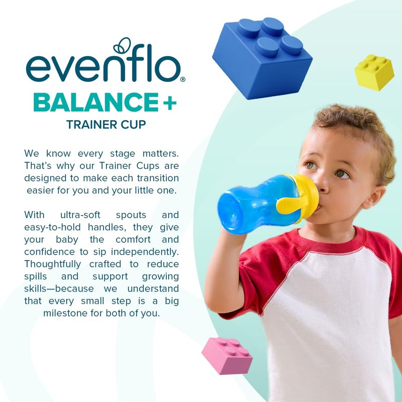 Evenflo Feeding Evenflo Balance+ Trainer Cups for Babies 6+ Months, Purple and Mint, Ergonomic Design with Handles, 9oz, 2 Pack - Image 2