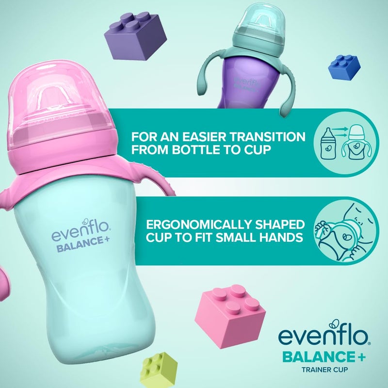 Evenflo Feeding Evenflo Balance+ Trainer Cups for Babies 6+ Months, Purple and Mint, Ergonomic Design with Handles, 9oz, 2 Pack - Image 3