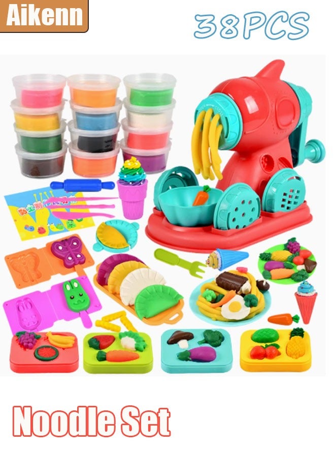 Aikenn 38PCS Playdough Accessories Kit  Clay Dough Tool Kit for Kids 12 Colors PlasticinePlastic DIY Plasticine Set with Modelling Tools Clay Color Dough Toolsfor Girls Boys(Noodle Set) - Image 1
