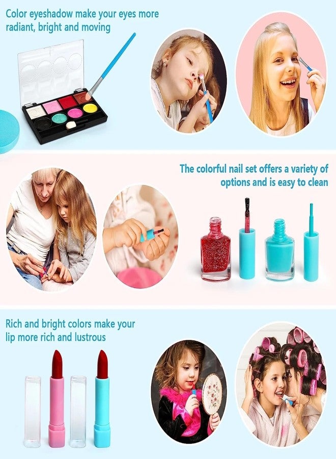 Slipps Kids Makeup Kit, Real Washable Kids Make Up Set Toy Pretend Play, 21 Pcs Non-Toxic Kit with Cosmetic Kit Bag for Girls Birthday Ages 3 4 5 6 7 8+ (Blue Suitcase) - Image 3