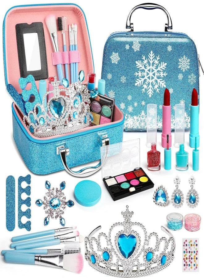 Slipps Kids Makeup Kit, Real Washable Kids Make Up Set Toy Pretend Play, 21 Pcs Non-Toxic Kit with Cosmetic Kit Bag for Girls Birthday Ages 3 4 5 6 7 8+ (Blue Suitcase) - Image 1
