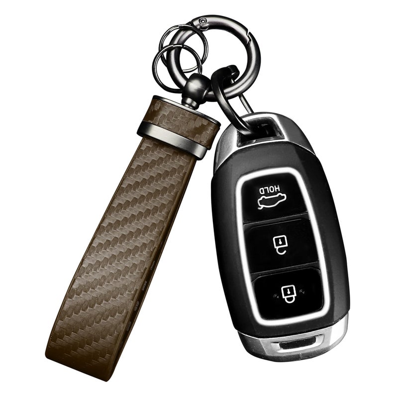 Turcee Carbon Fiber Car Keychain,Automotive Interior Accessories Keychains Leather Car Key Fob,Car Accessories Key Ring&Anti-Lost D-Ring(Brown) - Image 1