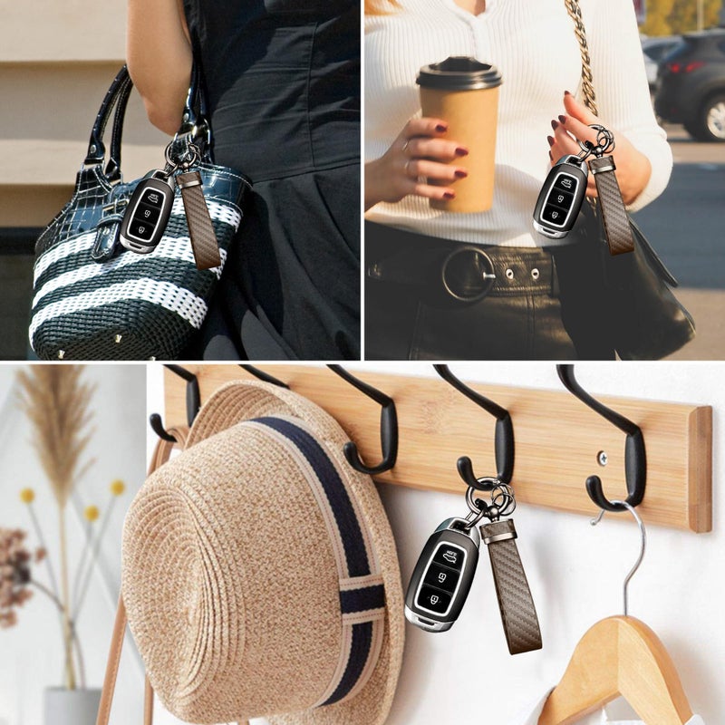 Turcee Carbon Fiber Car Keychain,Automotive Interior Accessories Keychains Leather Car Key Fob,Car Accessories Key Ring&Anti-Lost D-Ring(Brown) - Image 5