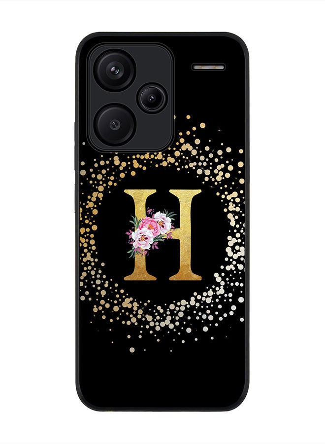Stylizedd Rugged Black Edge Case for Xiaomi Redmi Note 13 Pro Plus, Slim Case Cover- Custom Monogram Initial Letter Floral Pattern Alphabet - H(Black) - Image 1