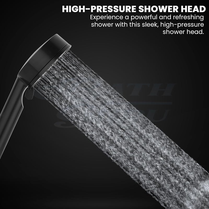 BATH GURU BGBHS001 ABS 9 Inch High Pressure Multi Function 5 Mode Spray Handheld Shower for Bathroom Black Round (With 1 Mtr Chrome Plated Shower Tube Hose Pipe) - Image 2