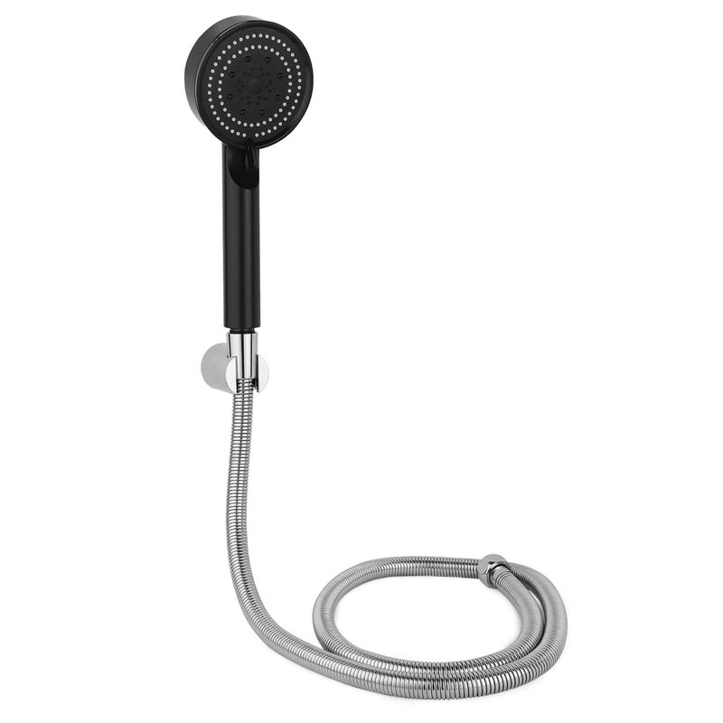 BATH GURU BGBHS001 ABS 9 Inch High Pressure Multi Function 5 Mode Spray Handheld Shower for Bathroom Black Round (With 1 Mtr Chrome Plated Shower Tube Hose Pipe) - Image 1