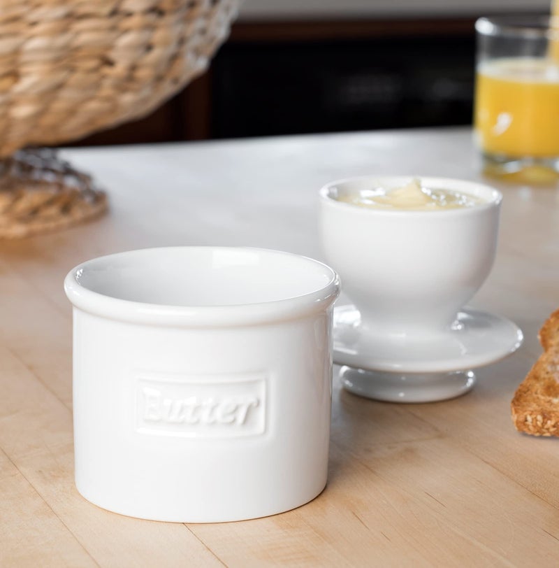 Butter Bell - The Original Butter Bell crock by L Tremain, a Countertop French Ceramic Butter Dish Keeper for Spreadable Butter, Café Matte & Retro Collection (BBCCWHT) - Image 4