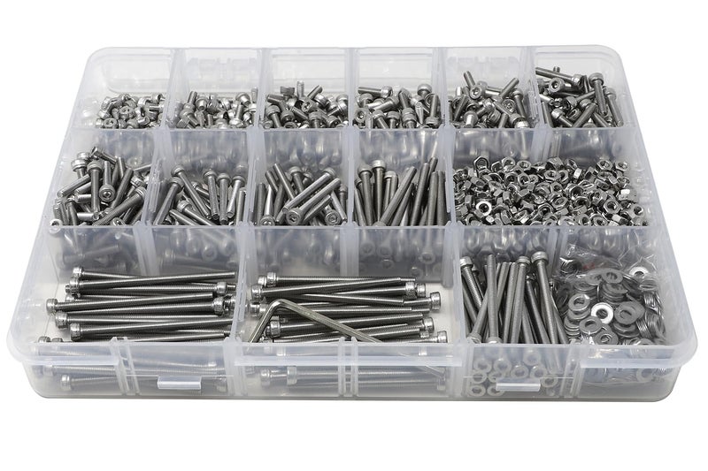 Iexcell 1500 Pcs M3 X 4/6/8/10/12/16/20/25/30/35/40/45/50 Stainless Steel 304 Hex Socket Head Cap Screws Blots Nuts Washers Assortment Kit - Image 2