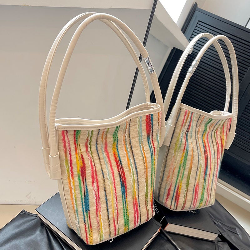 Summer Colorful Woven Striped Portable Small Bag Women'S Summer Simple Small Square Bag Fashionable Crossbody Bag - Image 5