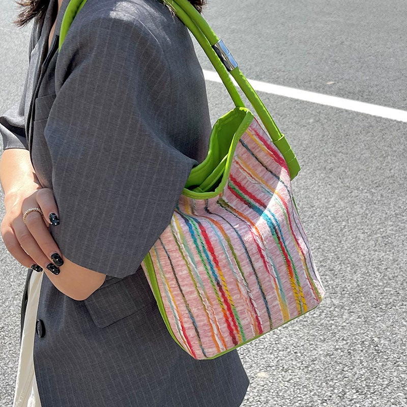Summer Colorful Woven Striped Portable Small Bag Women'S Summer Simple Small Square Bag Fashionable Crossbody Bag - Image 4