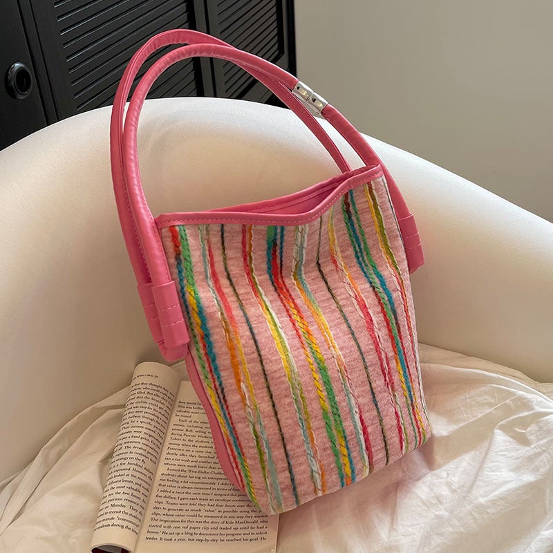 Summer Colorful Woven Striped Portable Small Bag Women'S Summer Simple Small Square Bag Fashionable Crossbody Bag - Image 2