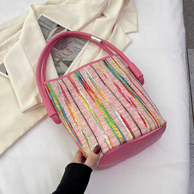 Summer Colorful Woven Striped Portable Small Bag Women'S Summer Simple Small Square Bag Fashionable Crossbody Bag - Image 1