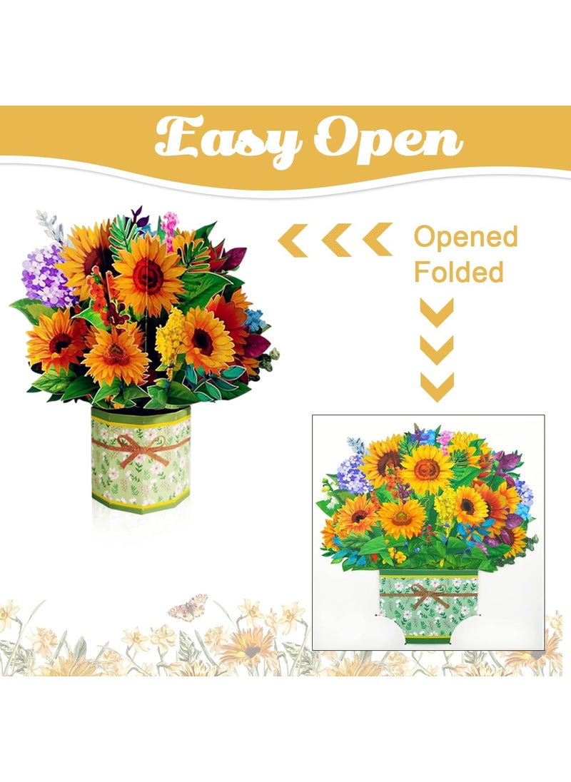 Climberty Climberty® Greeting Card Pop Up Cards, Thank You Cards, Sunflower Cards, 8.6 inch aper Flower Bouquet Cards, Birthday Cards with Envelopes for Men, Best Friends, Boyfriends, Husband, Wives, Boys  - Image 3