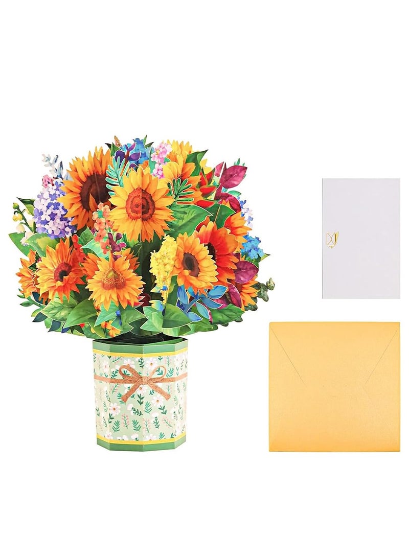 Climberty Climberty® Greeting Card Pop Up Cards, Thank You Cards, Sunflower Cards, 8.6 inch aper Flower Bouquet Cards, Birthday Cards with Envelopes for Men, Best Friends, Boyfriends, Husband, Wives, Boys  - Image 1