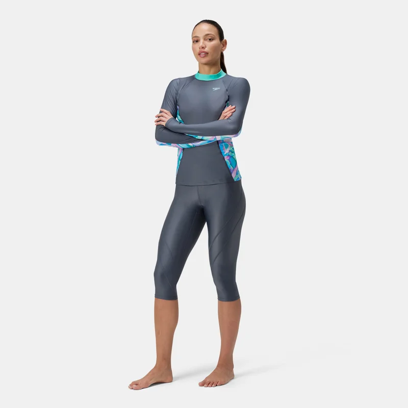 speedo Blue Women's Solid Panel 3/4 Swimming Leggings for Women | Best Price UAE