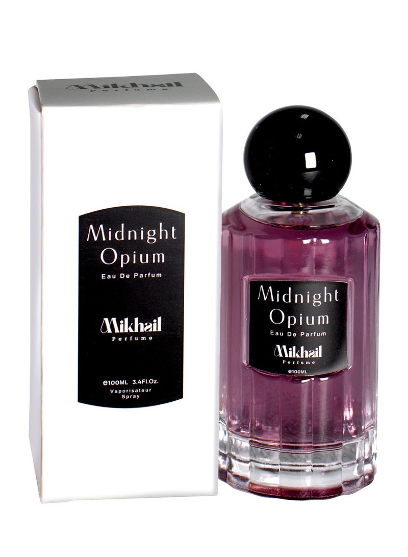MIKHAIL Midnight Opium  by Mikhail | Luxurious Cedarwood Vanilla Perfume for Women | Seductive & Long-Lasting Eau de Parfum | Sweet & Spicy Fragrance with Pear, Pink Pepper, Orange Blossom, Coffee, Jasmine & Vanilla - Image 1