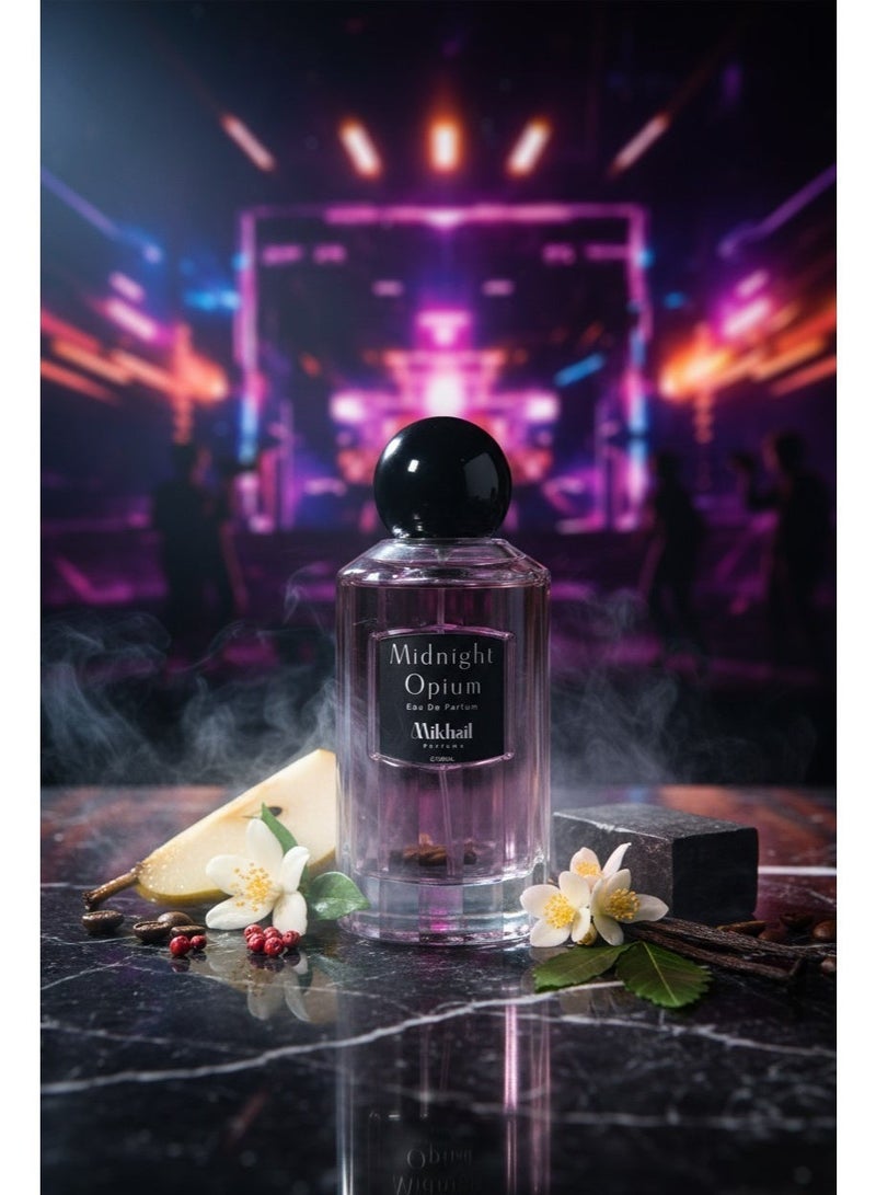 MIKHAIL Midnight Opium  by Mikhail | Luxurious Cedarwood Vanilla Perfume for Women | Seductive & Long-Lasting Eau de Parfum | Sweet & Spicy Fragrance with Pear, Pink Pepper, Orange Blossom, Coffee, Jasmine & Vanilla - Image 2