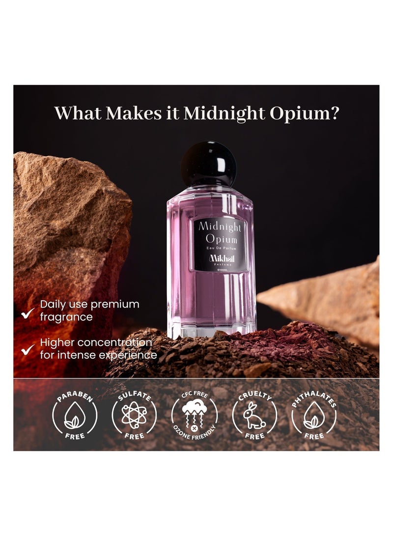 MIKHAIL Midnight Opium  by Mikhail | Luxurious Cedarwood Vanilla Perfume for Women | Seductive & Long-Lasting Eau de Parfum | Sweet & Spicy Fragrance with Pear, Pink Pepper, Orange Blossom, Coffee, Jasmine & Vanilla - Image 5
