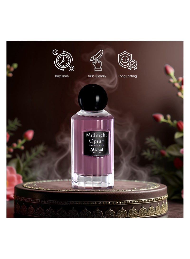 MIKHAIL Midnight Opium  by Mikhail | Luxurious Cedarwood Vanilla Perfume for Women | Seductive & Long-Lasting Eau de Parfum | Sweet & Spicy Fragrance with Pear, Pink Pepper, Orange Blossom, Coffee, Jasmine & Vanilla - Image 4