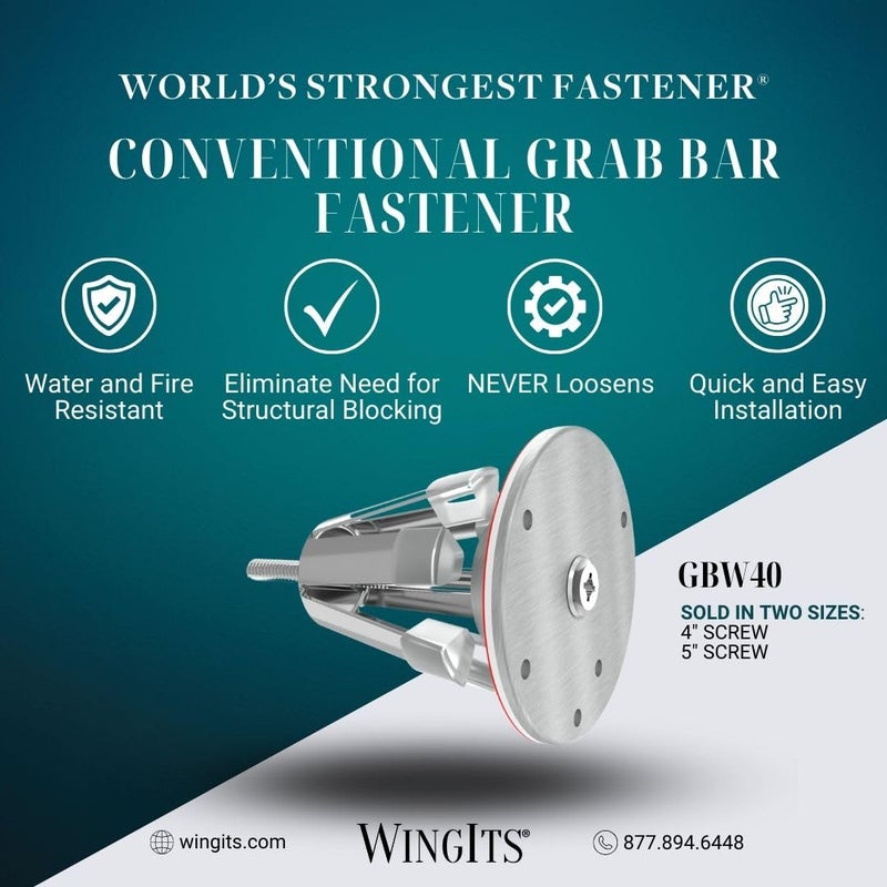 WingIts RC-SSBGBW40-2 Stainless Steel Beast Standard Grab Bar Fastener with 4-Inch Screw, Set of 2 - Image 2