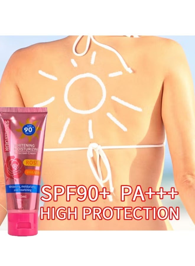 ليبليس روز كريم واقي من الشمس SPF 90 عالي الحماية للأشعة فوق البنفسجية بالإضافة إلى 60 مل واقي من الشمس للبشرة الحساسة منعش واقي الشمس للعناية بالبشرة ، تفتيح تبييض عزل الجمال العناية بالبشرة غسول واقي من الشمس للوجه - Image 3